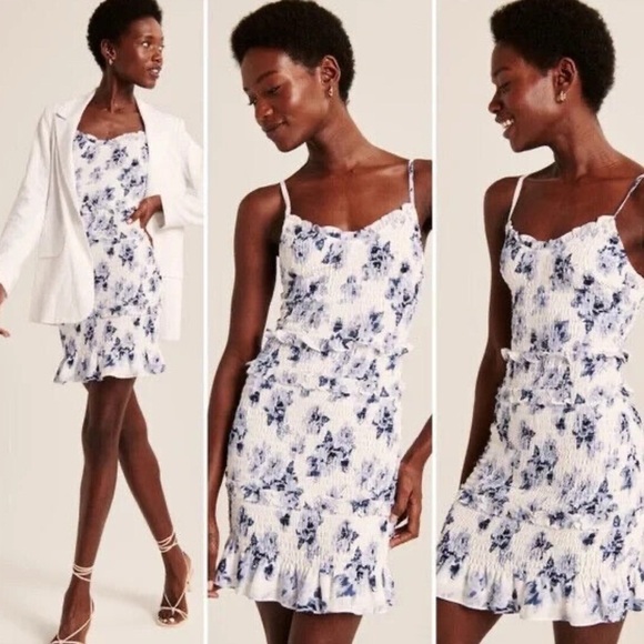 Abercrombie & Fitch Best Dressed Guest Smocked Mini Dress Blue Floral XXL Abercrombie & Fitch Best Dressed Guest Smocked Mini Dress Blue Floral XXL